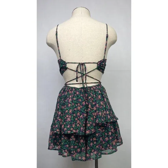 Floral Romper Shorts Womens Size XS Mahina Hawaii Floral Print Chiffon Backless - Picture 4 of 12